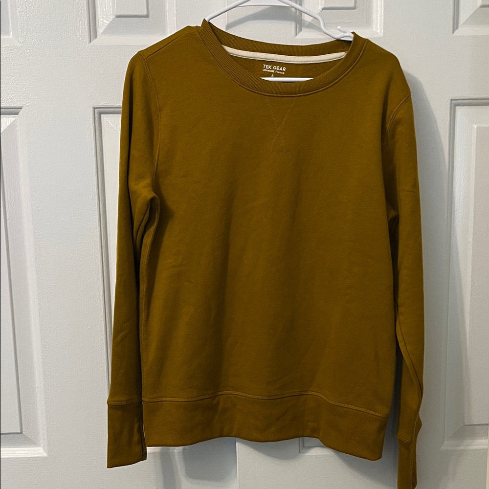 Burnt Yellow Tek Gear Fleece Sweater Crewneck Pullover Size‎ S Thumb Holes